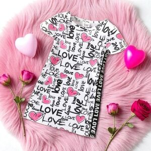 PatPat‎ Baby Girl Clothes All Over Love Hearts & Letter Print Short-sleeve Dress